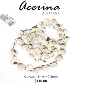 Acerina corazón plateado 8 mm x 7.5 mm