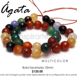 Ágata multicolor, bola facetada 10mm