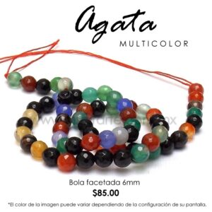 Ágata multicolor, bola facetada 6mm